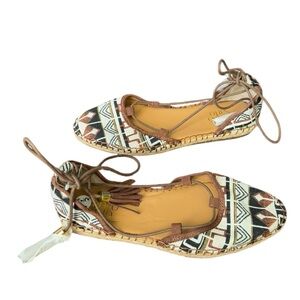NWOT Franco Sarto Dream Flat Shoes Women's Boho  Espadrille Ankle Wrap Size 7.5